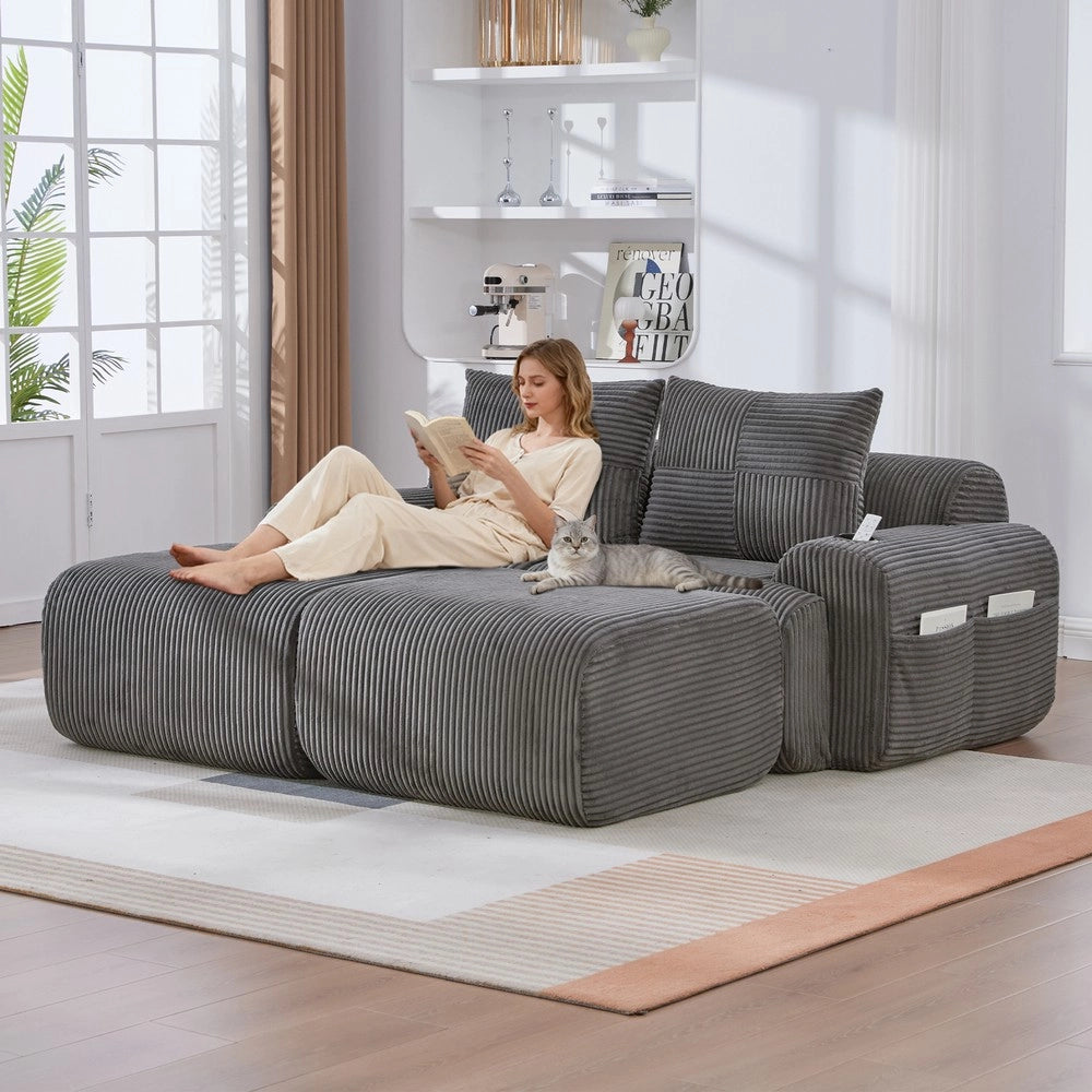 Divano 2 posti con poggiapiedi ¨C Minimal ¨C Tessuto grigio scuro con contenitore