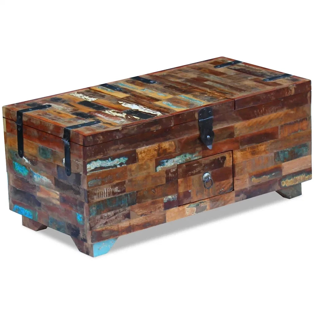 Tavolino da Caffè Baule Legno Massello di Recupero 80x40x35 cm 243320