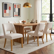 Sedie da Pranzo ¨C MINIMAL ¨C Tessuto Lino, Gambe in Legno Massello, Beige, Set 6 Pezzi