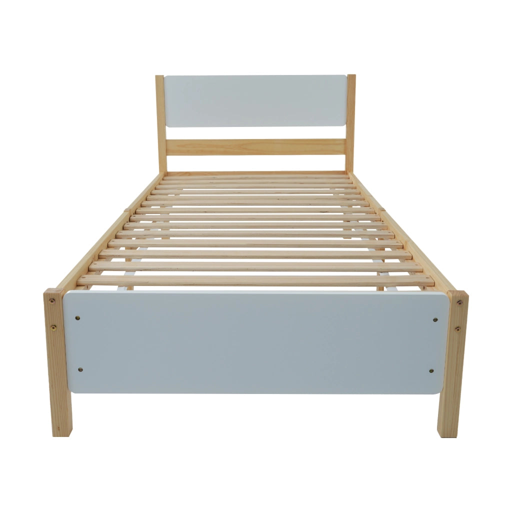 DESMIU Letto singolo 1 posto con 15 doghe e piedi centrali, 90 × 200 cm, senza materasso, in legno massello e MDF
