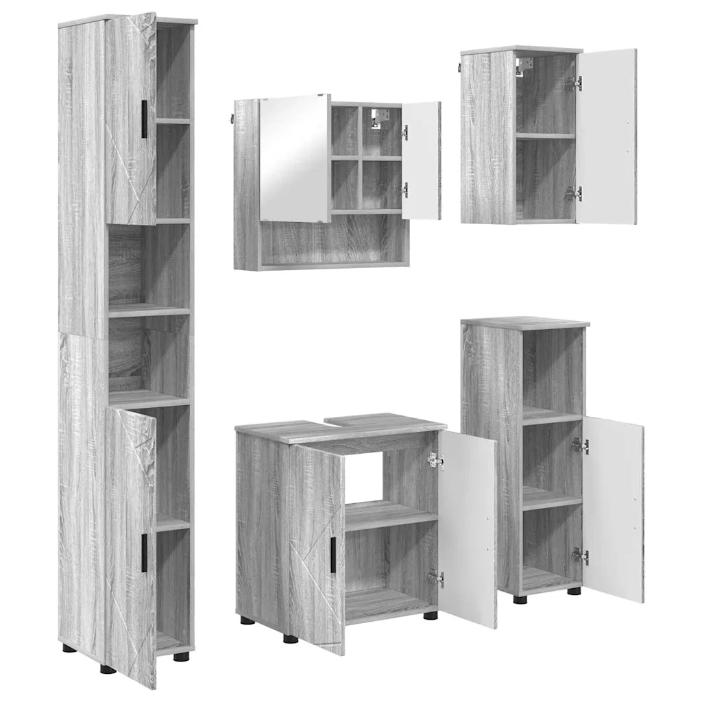 Set di mobili per il bagno con porta 5 pcs Grigio Sonoma 3392989