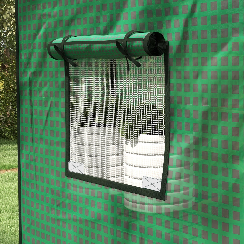 Telo di ricambio per serra in plastica verde con protezione UV, porta e finestre arrotolabili