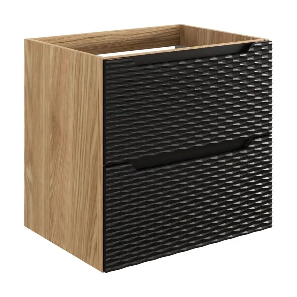 Mobile sottolavabo YOKA - 2 cassetti - Rovere chiaro e nero - L60 × P46 × H57 cm - Da appendere