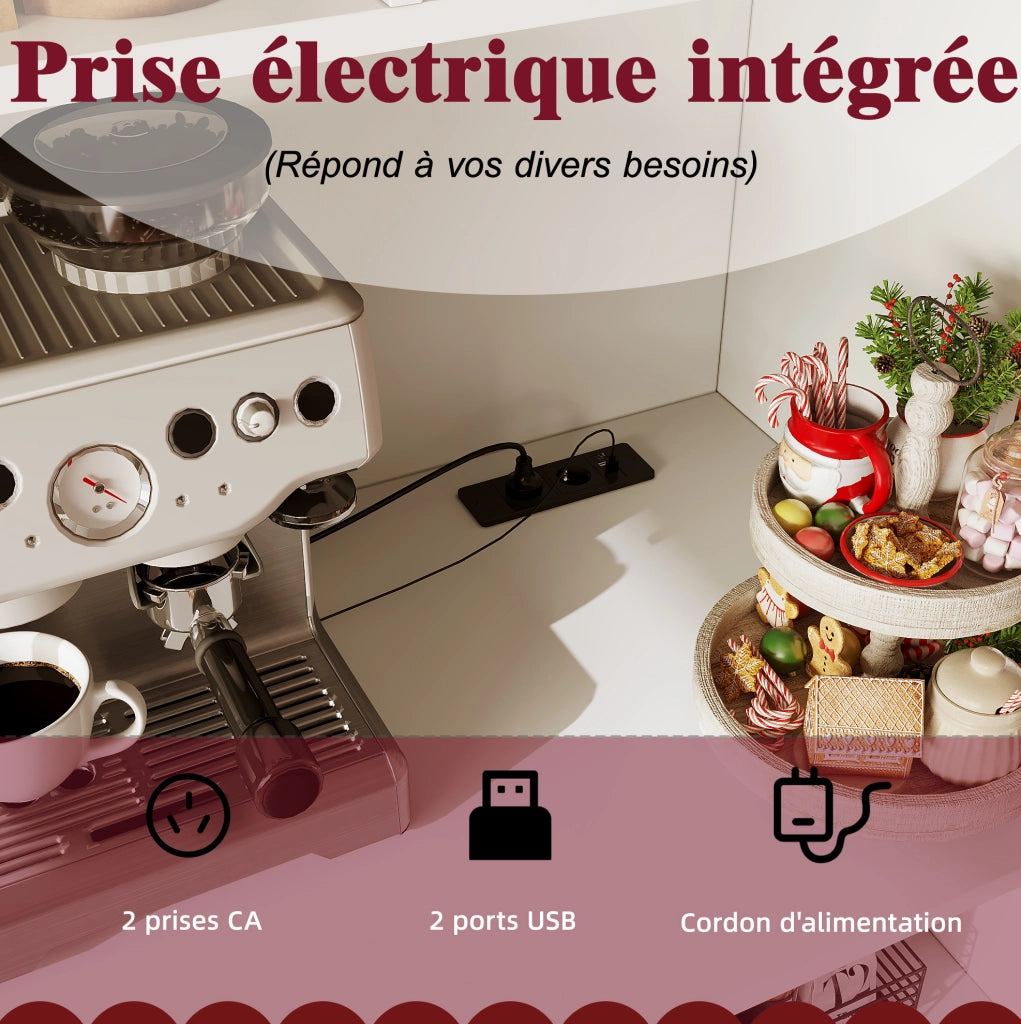 Mobile credenza da cucina con LED; prese e USB 110x38x180 cm in MDF bianco