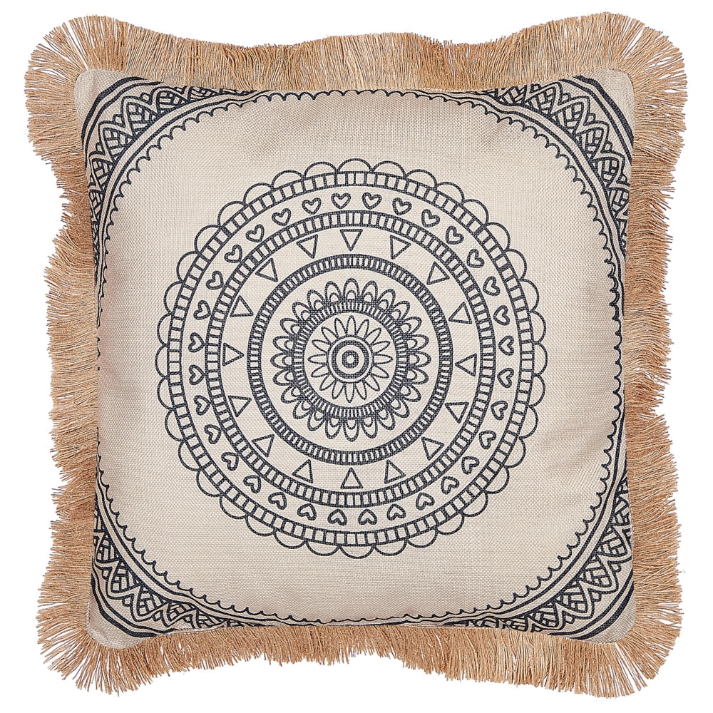 Set di 2 cuscini in tessuto di poliestere beige e nero 45 x 45 cm fodera con nappe divano soggiorno camera da letto