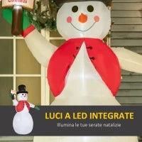 Pupazzo di Neve Gonfiabile Gigante 242cm con Luci a LED, Decorazione Natalizia per Esterno Impermeabile