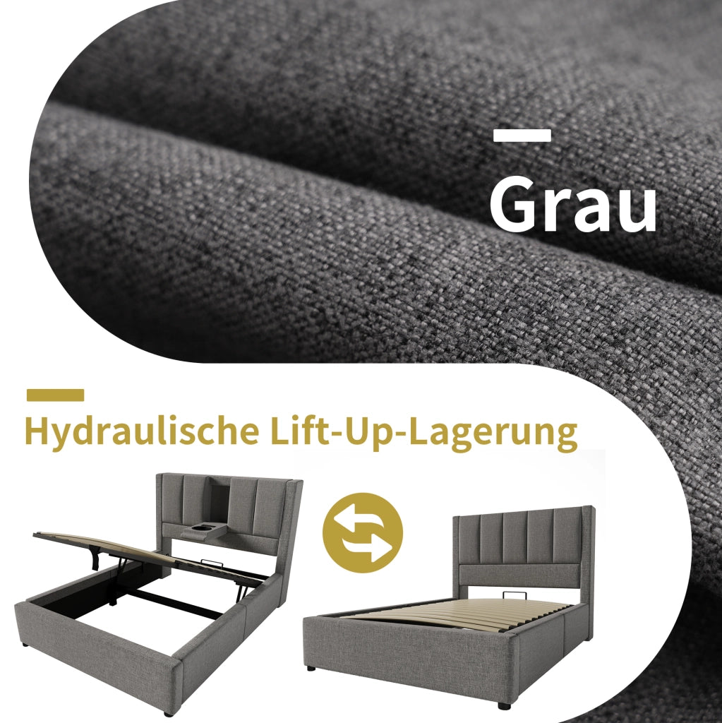 Letto singolo 90x200 cm con materasso, USB-C e vano contenitore