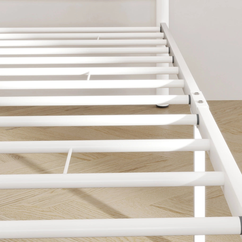 Telaio letto singolo in acciaio per materasso 90 x 200 cm, bianco, con rete integrata e spazio contenitore sotto il letto