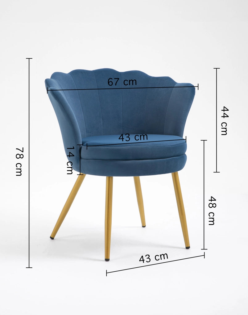 Poltrona Conchiglia Camera da Letto in Velluto Design Moderno Maddina Blu