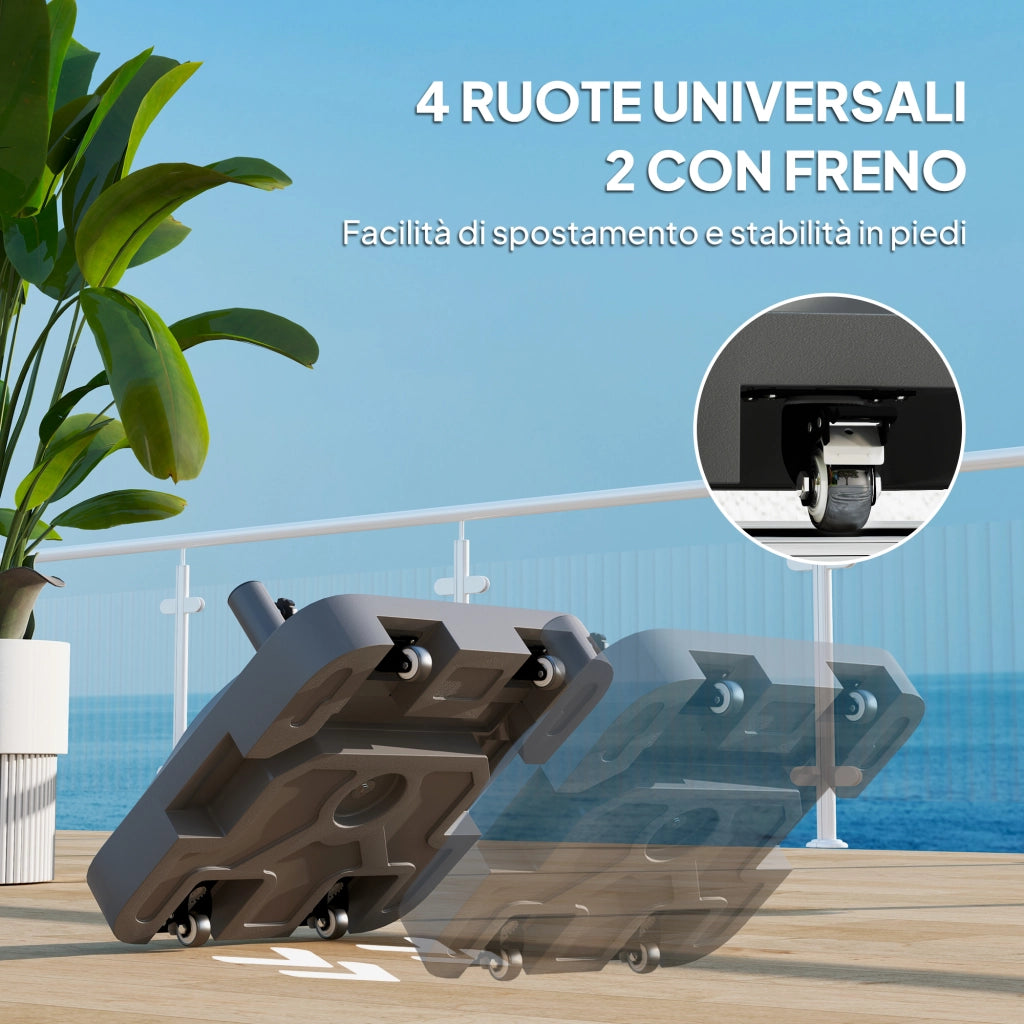 Base per Ombrellone 48x48x32,5 cm a Rotelle e Riempibile con Acqua o Sabbia in HDPE Nero