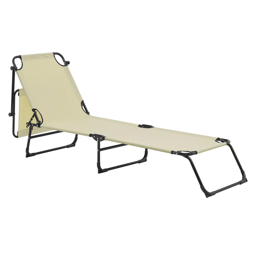 Lettino prendisole pieghevole con parasole acciaio PVC poliestere 187 cm crema 03_0000987