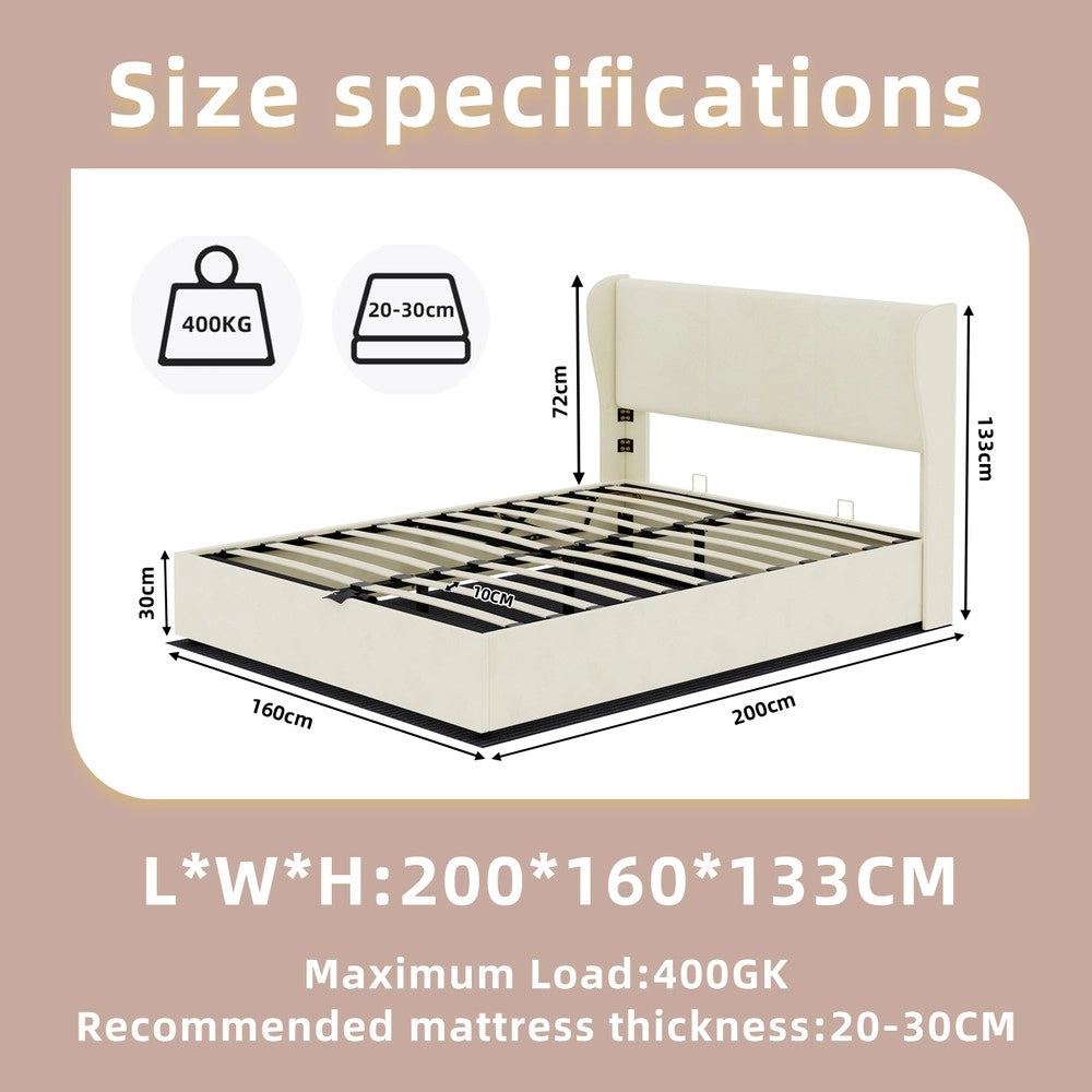 Letto Contenitore Imbottito con Testiera ¨C MINIMAL ¨C Beige 160x200 con Materasso