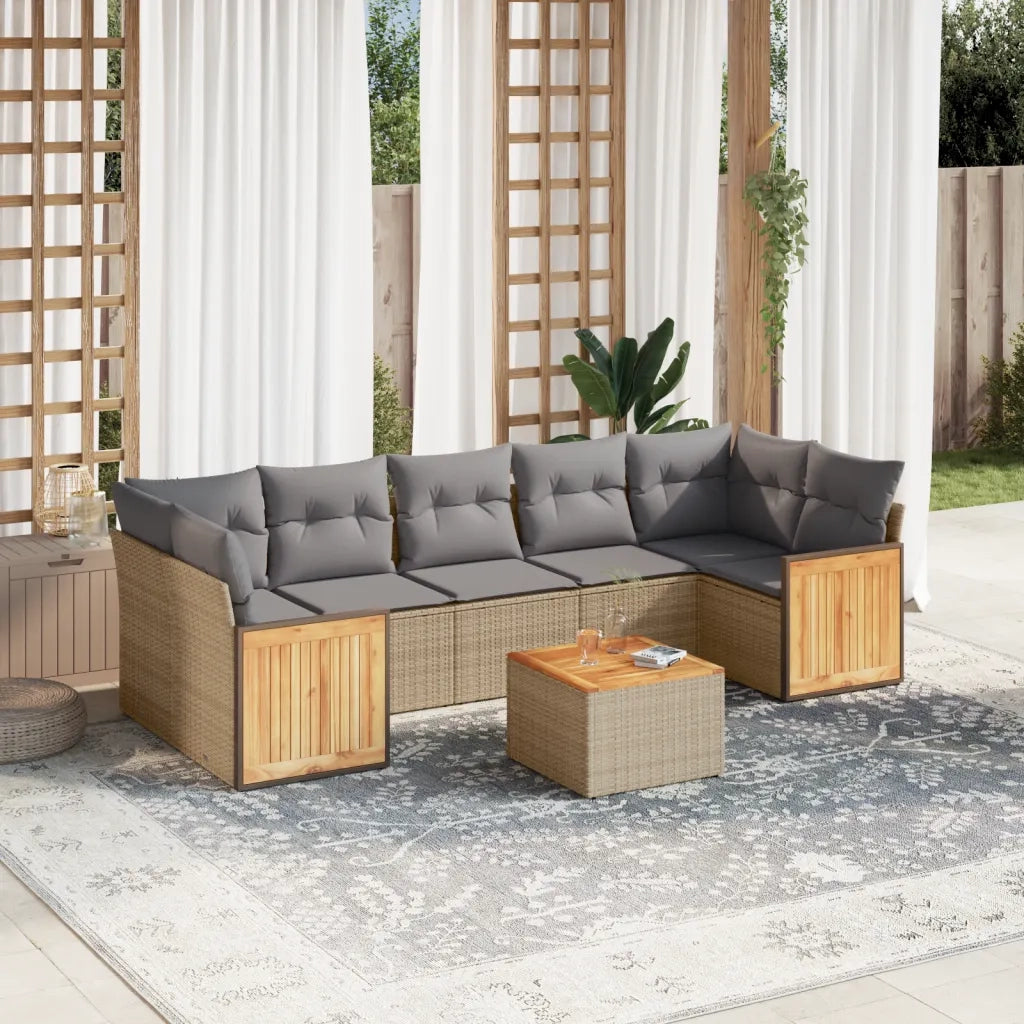 Set Divano da Giardino 8 pz con Cuscini Beige in Polyrattan 3259896