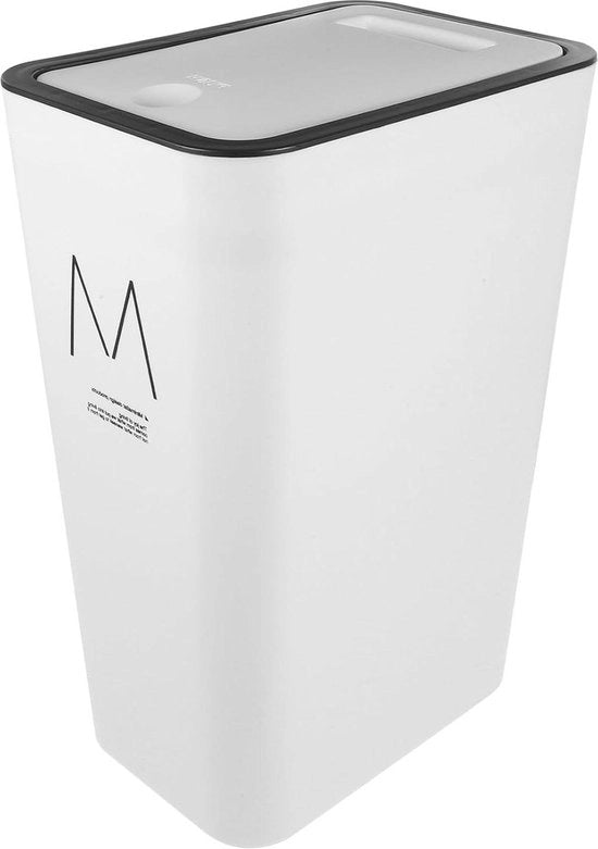 Vaso di rifiuti in plastica sottile con coperchio - 10 litri - contenitore di rifiuti spaziale ad alta capacità - cestino rettangolare per bagno e cucina - bianco