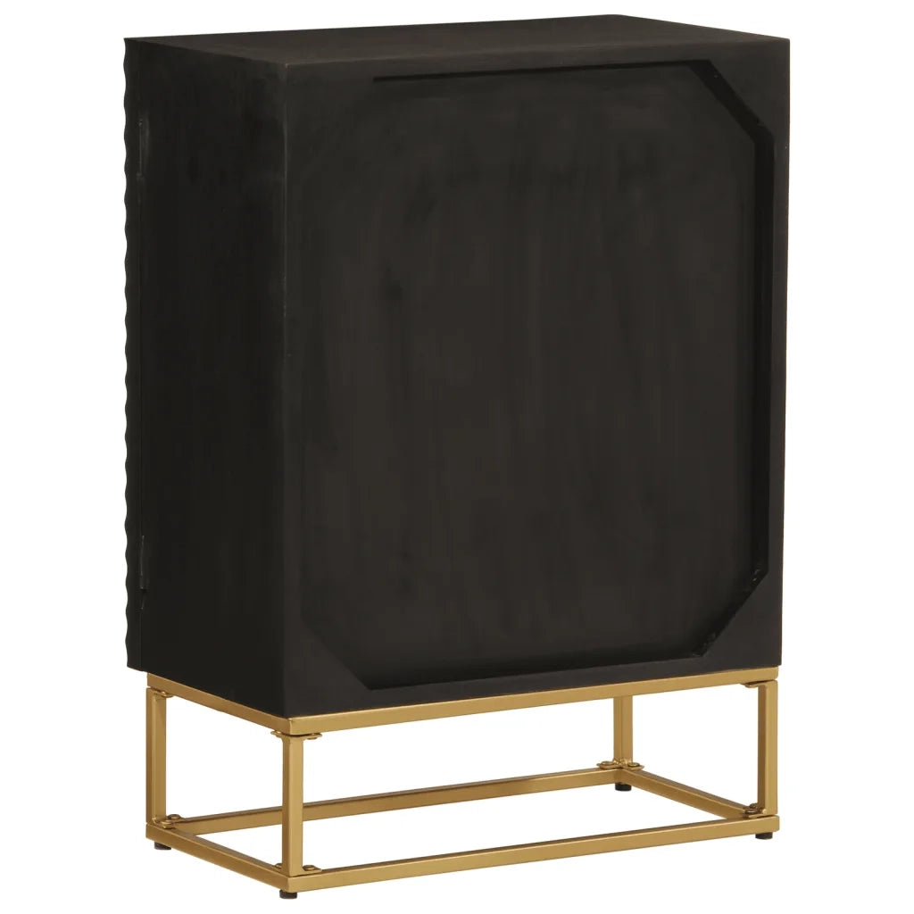 Credenza Nera 55x30x76 cm in Legno Massello di Mango e Ferro 372026
