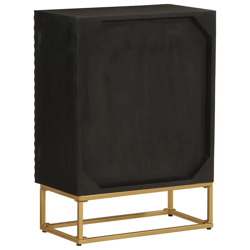 Credenza Nera 55x30x76 cm in Legno Massello di Mango e Ferro 372026