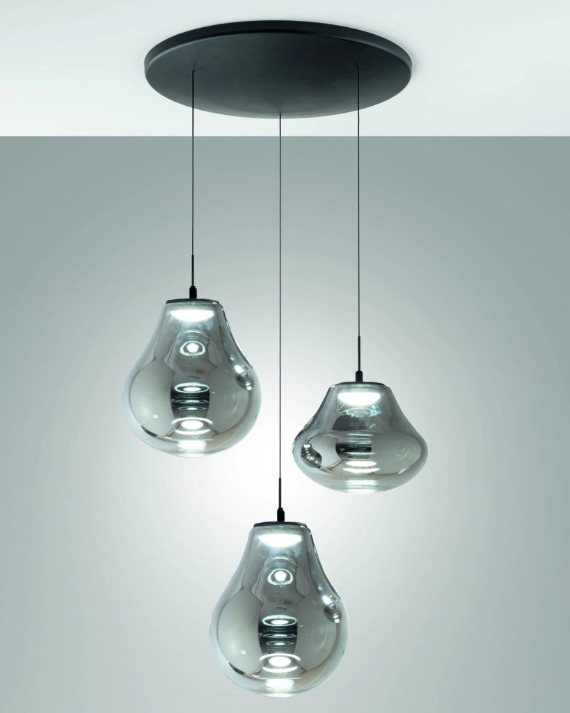 Lampada a Sospensione Deva Ø500mm 42W LED 4530lm CCT 2700K/3000K/4000K Dimmerabile Struttura Metallo e Vetro Borosilicato Fumé - Deva