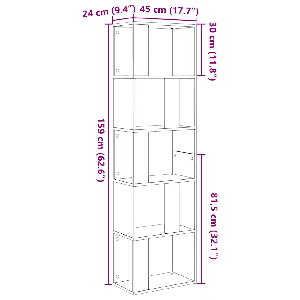 Libreria Divisorio-Scaffale per Libri-Mobile di Stoccaggio Rovere Nero 45x24x159 cm Legno Multistrato