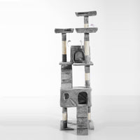 Albero Tiragraffi per Gatti con Due Cucce in Peluche e Sisal Grigio 50x50x170 cm