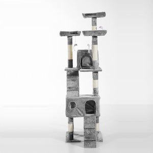 Albero Tiragraffi per Gatti con Due Cucce in Peluche e Sisal Grigio 50x50x170 cm