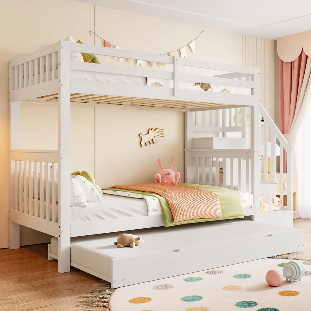 Letto a castello con letto estraibile in pino 90x200 cm