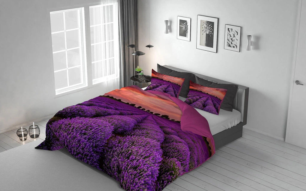 Copripiumino Matrimoniale con Federe Stampato in Microfibra Lavender