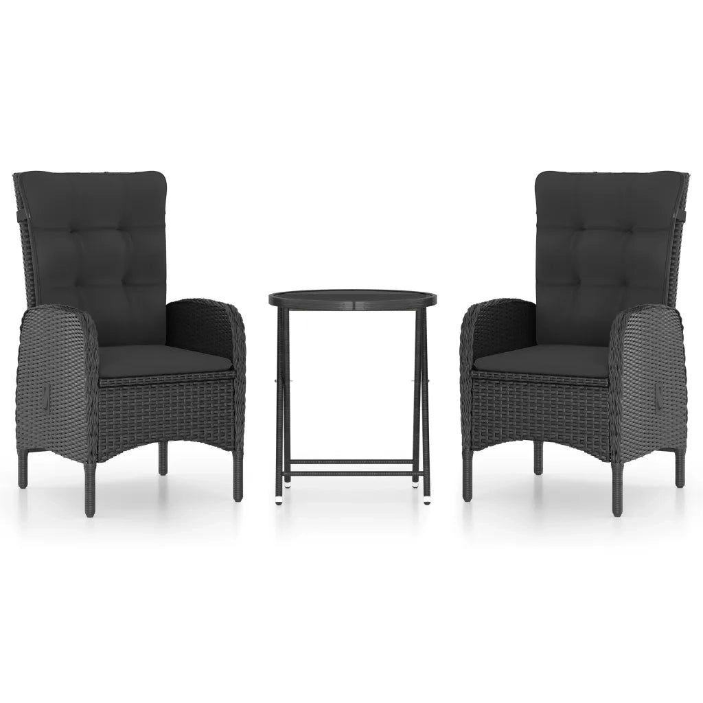 Set da Bistrot per Giardino 3 pz in Polyrattan e Vetro Nero 3058540