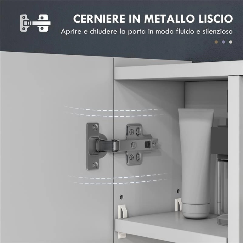 SPECCHIERA BAGNO CON ARMADIETTO 3 ANTE SOFT CLOSE E RIPIANI REGOLABILI, 90X15X75 CM, BIANCO