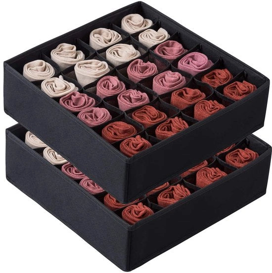 Organizzatore di cassetta per calze, intimo, 24 compartimenti o 16 cassette, pieghevole, per abbigliamento, calze, lingerie, intimo, cravatte.