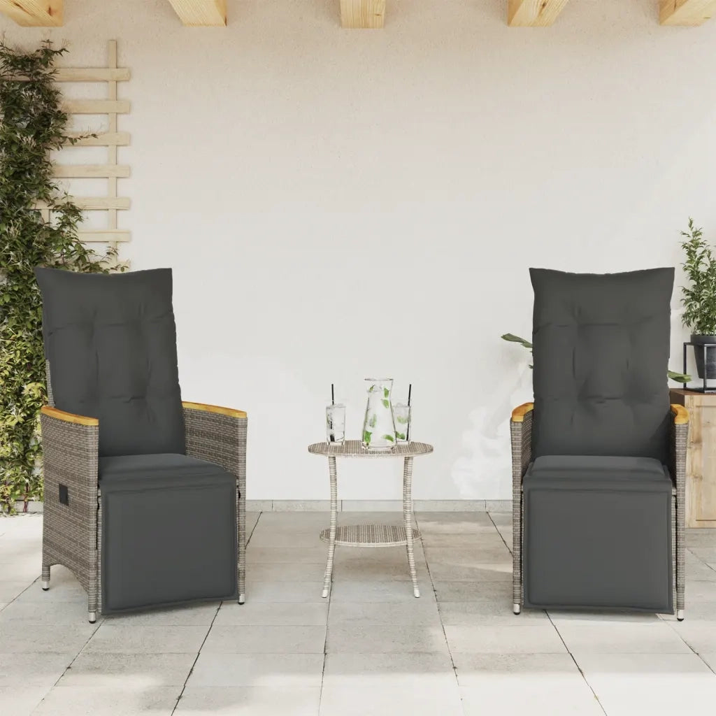 Set da Bistr¨° 3 pz | Set Salotto da Giardino con Cuscini Grigio in Polyrattan