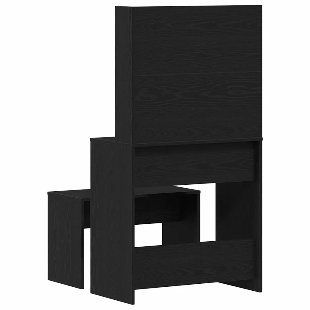 Set Tavolo da Trucco 2 pcs Rovere Nero Legno multistrato 3333071