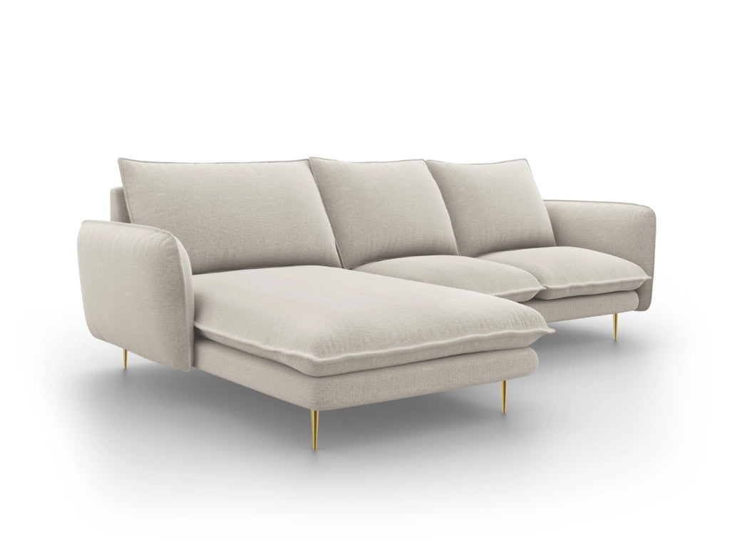 Cosmopolitan Design - Divano angolare sinistro "Vienna" 5 posti in tessuto strutturato beige chiaro 
