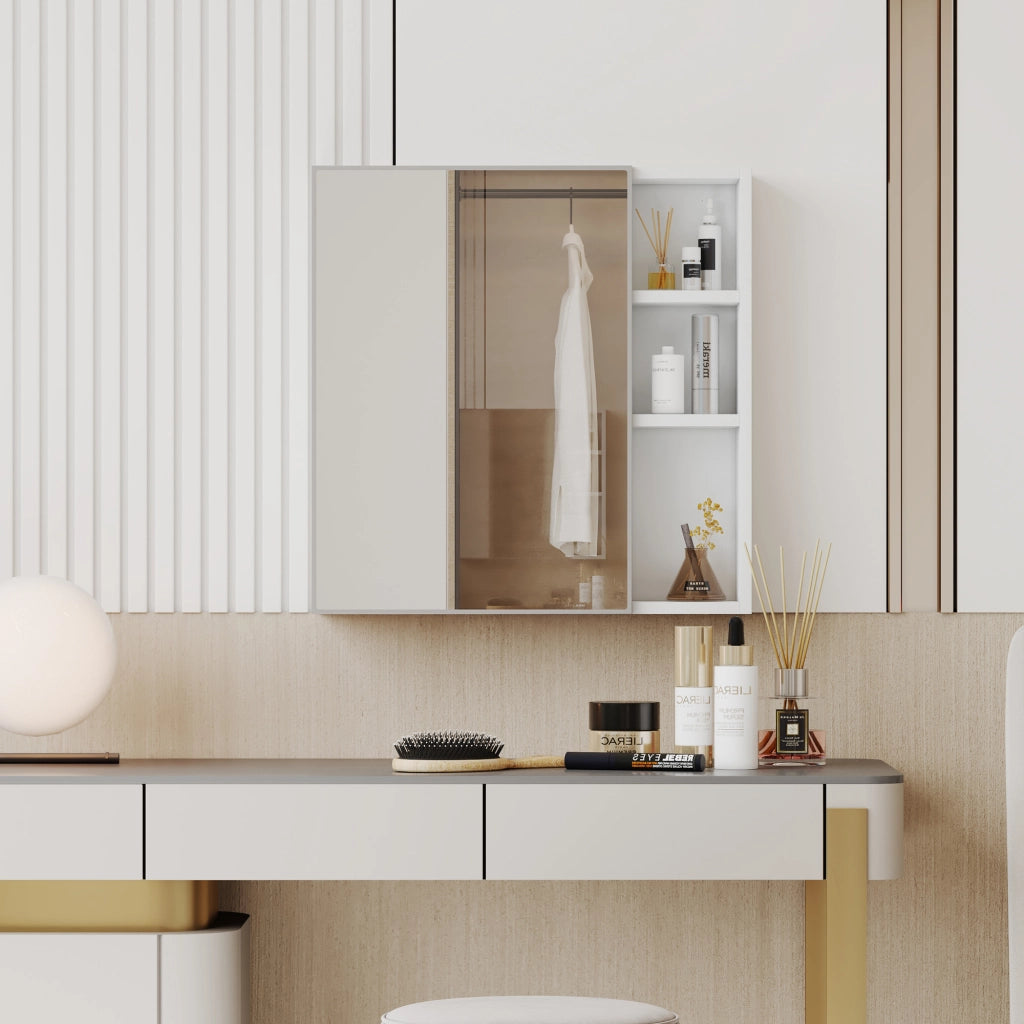 Armadietto con specchio da parete, 55x56 cm, HDF bianco e vetro specchio di sicurezza