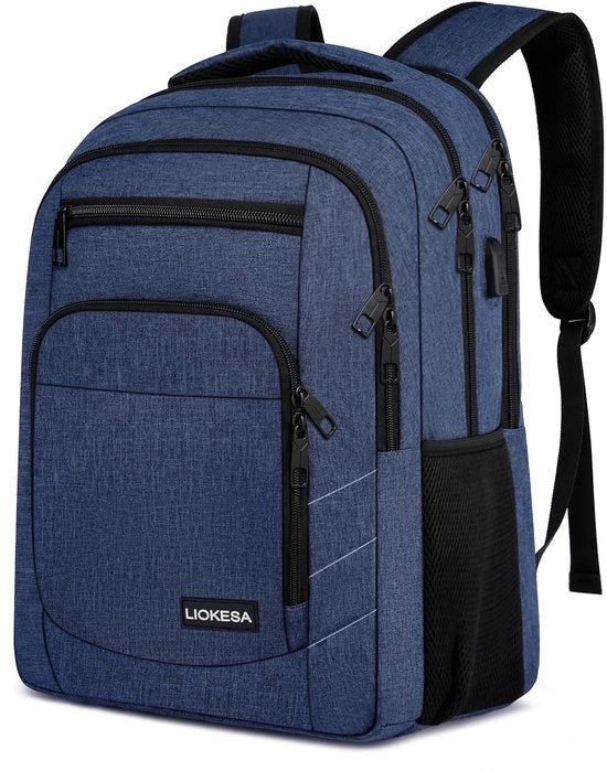 Borsa da Spalla Uomo, 15,6 Pollici Borsa da Spalla Uomo Laptop, Borsa da Spalla Ragazzo Giovane con Ingresso USB per la Carica per Lavoro, per Viaggi di Università, Lavoro, Scuola, Blu