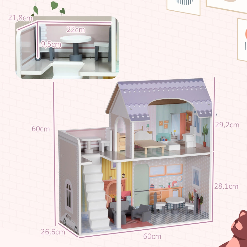 Casetta per Bambini con Balcone 2 Piani e Mobili ¨C Minimal ¨C Multicolore