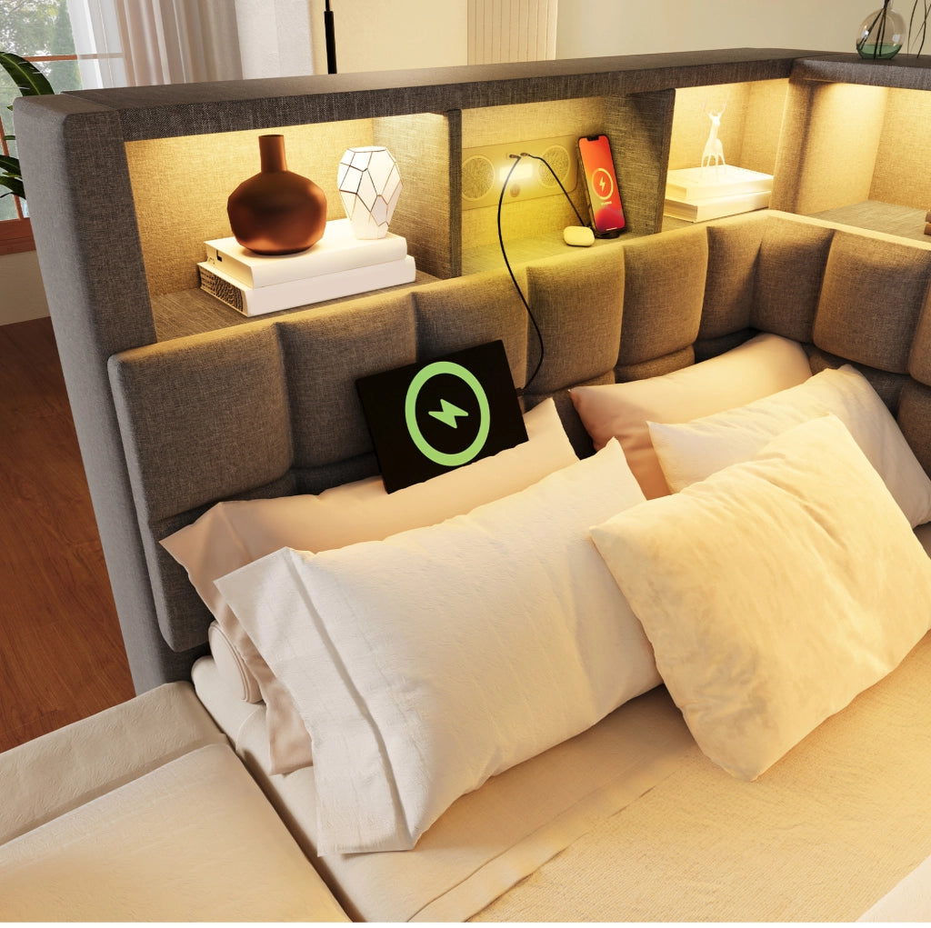 Letto singolo estraibile 90x200 con LED, USB-C e Bluetooth