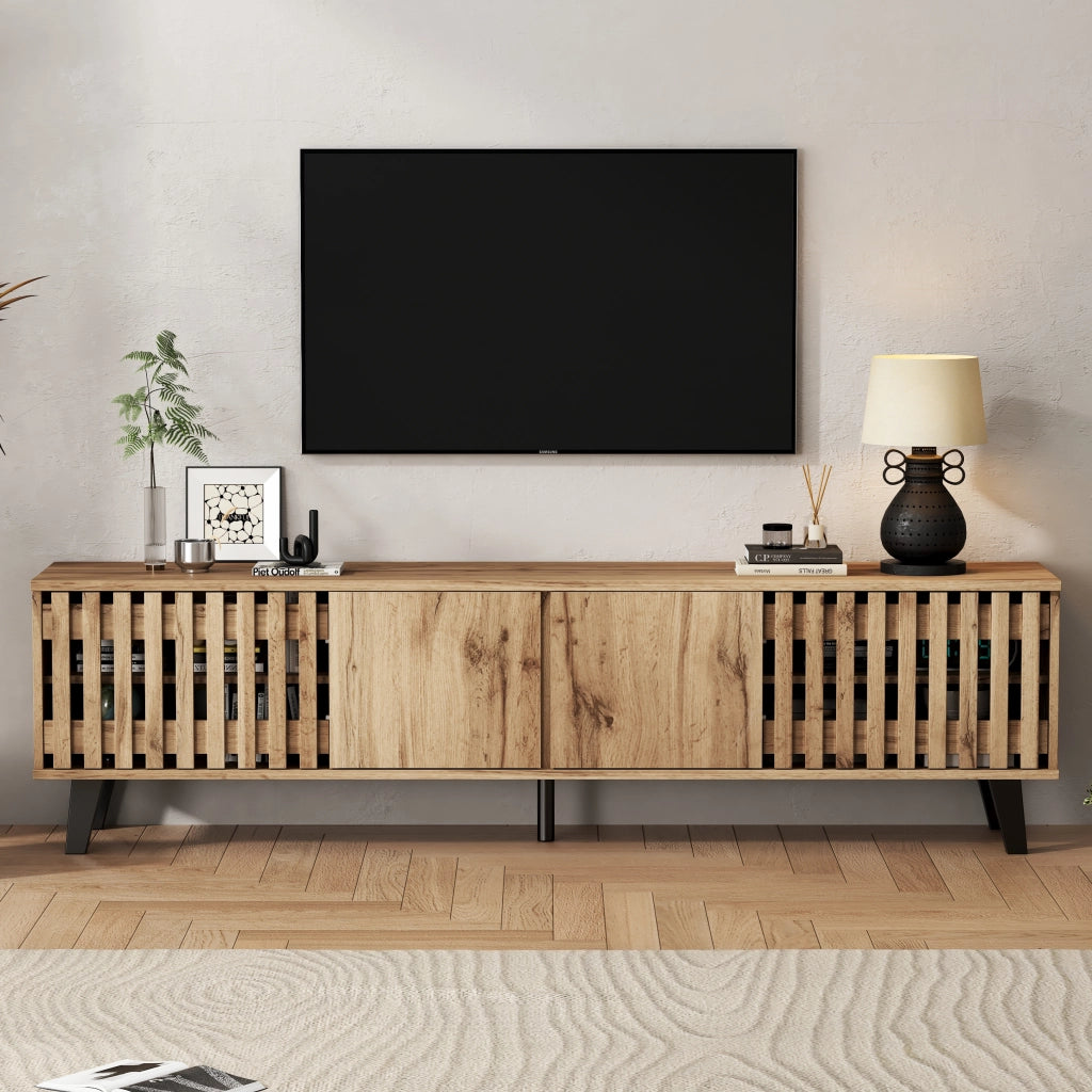 Mobile TV con 4 ante e 8 vani; per soggiorno; in truciolare; 180 x 40 x 55 cm; naturale