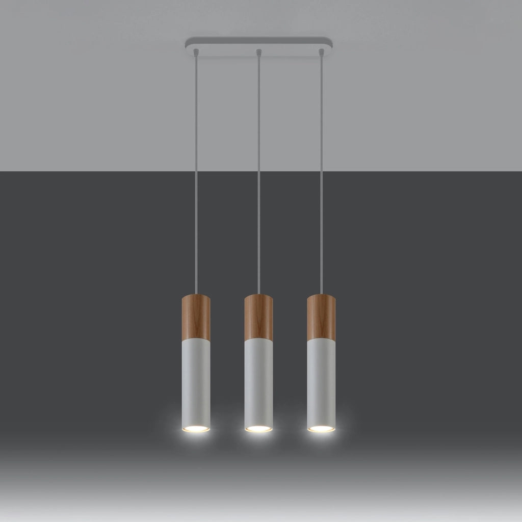 Lampadario MARCOS 3 luci bianco/legno Pure Lume GU10