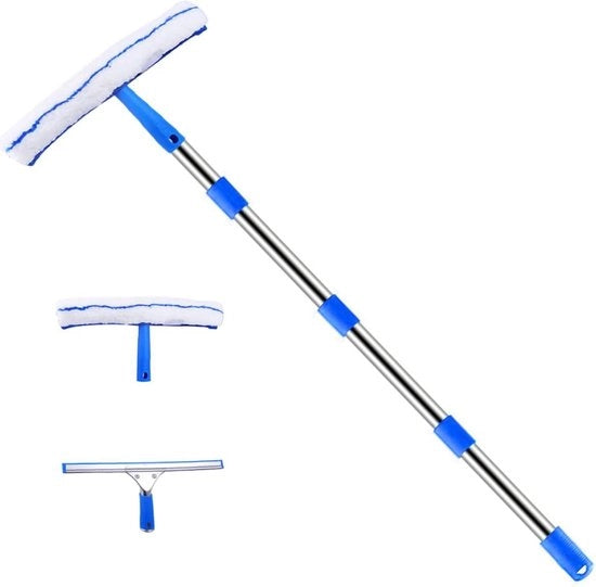 Set di pulizia 2 in 1 per finestre con spazzola a microfibra - Set di pulizia per finestre, vetri, porte doccia e parabrezza con spruzzatore telescopico