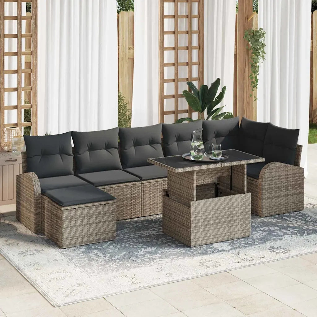 Set Divano da Giardino con cuscino 8 pcs Grigio Poly Rattan 3357422