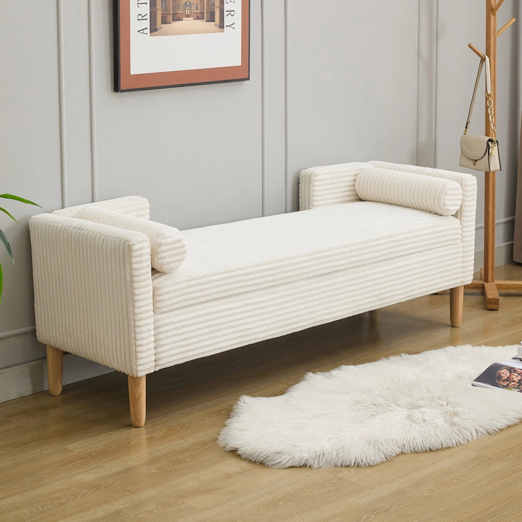 Pouf con Braccioli, Schienale e Cuscini ¨C MINIMAL ¨C Velluto Avorio