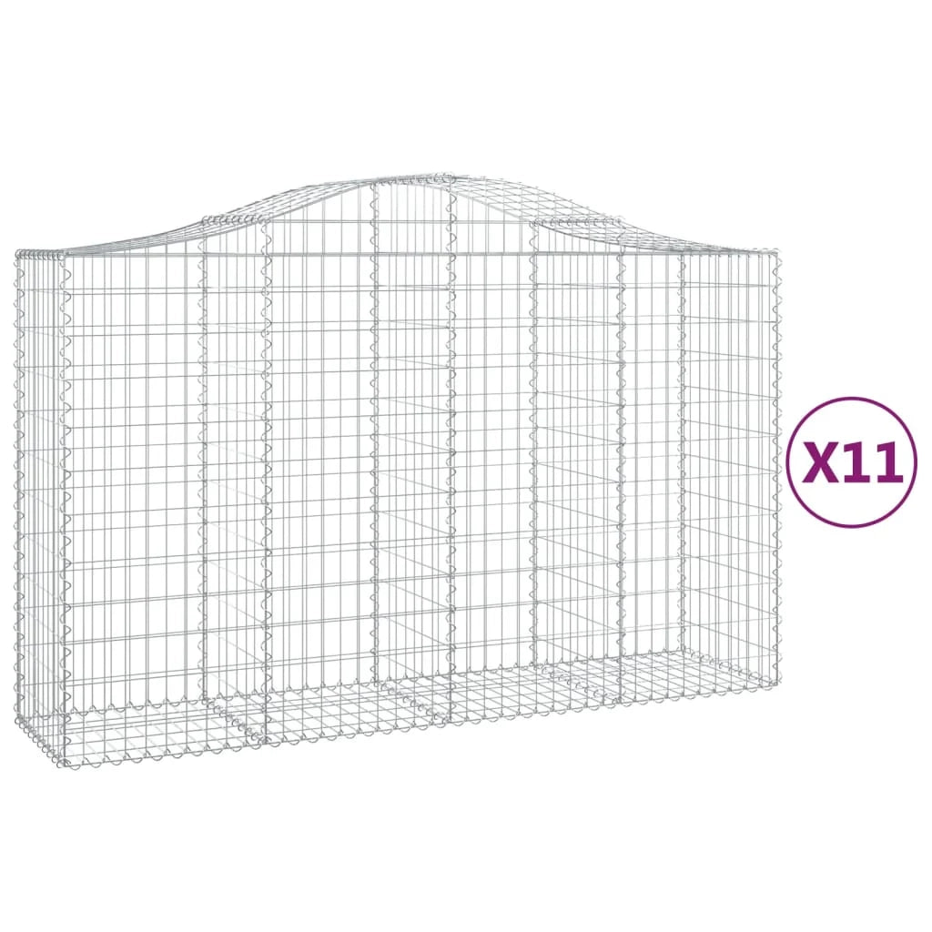 Cestini gabbioni recinzione a gabbia muro di contenimento ad arco 11 pezzi 200 x 50 x 120/140 cm ferro zincato argento 02_0040323