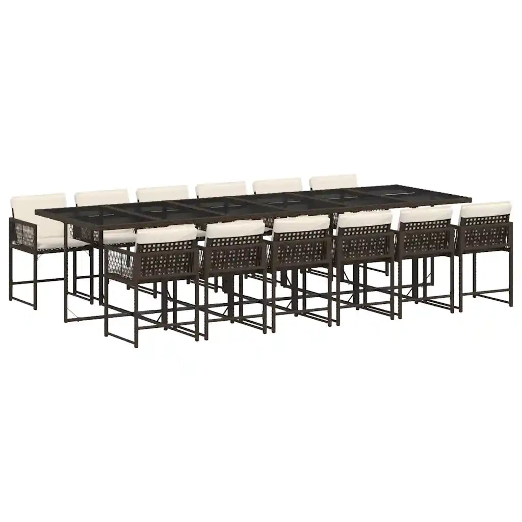 Set da Pranzo da Giardino 13pz con Cuscini Marrone Polyrattan 3211485