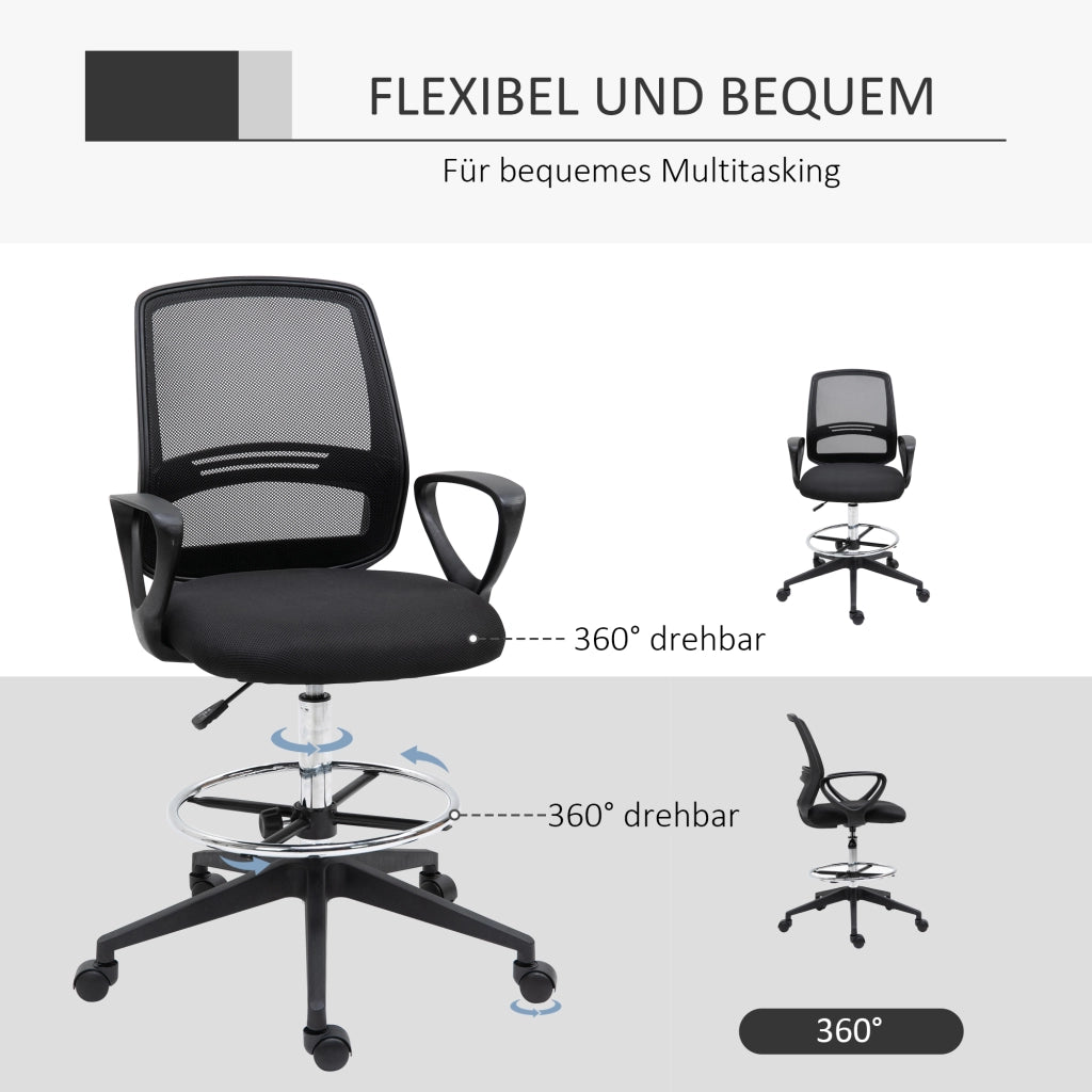 Sedia da Ufficio Ergonomica con Braccioli e Poggiapiedi Regolabile ¨C zephmum ¨C Nera con Rete