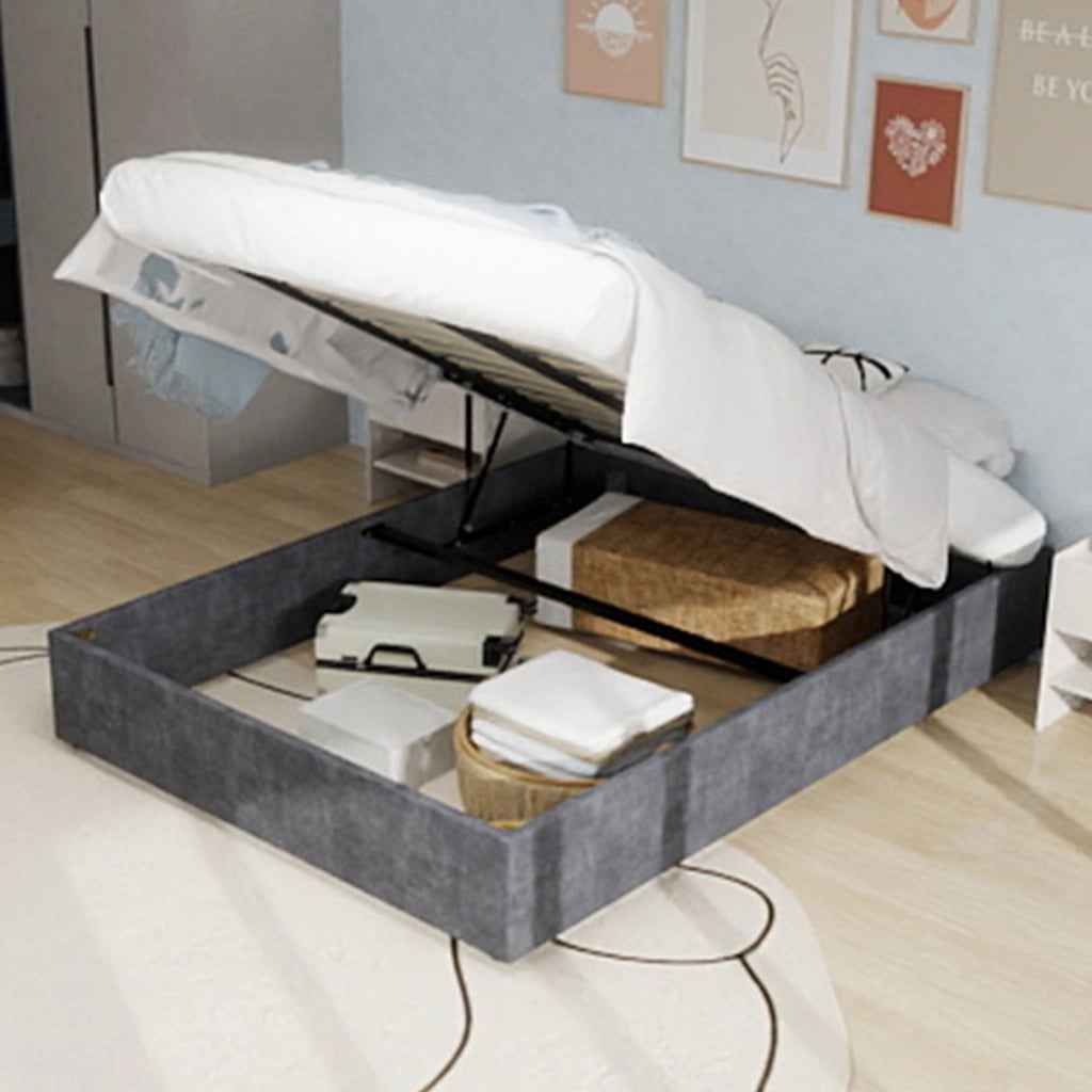 Letto Contenitore 160x200 cm; con Spazio Sottoletto - in Tessuto e Metallo - Grigio