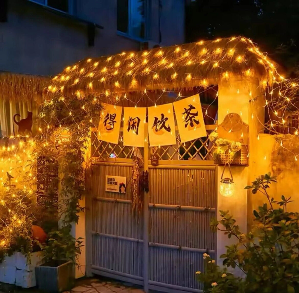 Luci Natale Rete luminosa con 216 LED decorazioni natalizie 3x2 mt prolungabile luce calda