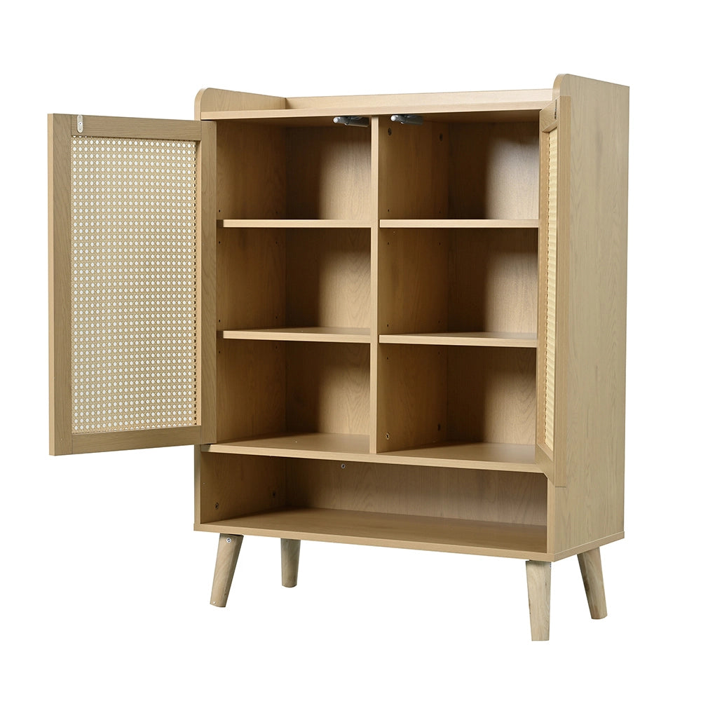 Armadio per scarpe in rattan naturale - Xylo - L80/H105/P35 cm - Poign??es e piedi in legno massello