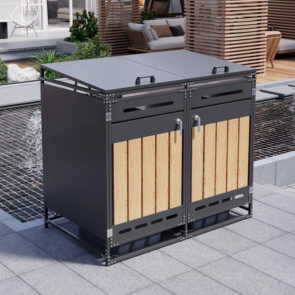 Armadietto da Giardino con Serratura e Coperchio Idraulico ¨C Xylo ¨C Effetto Legno, Metallo