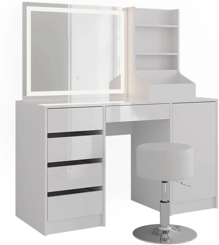 Tavolo da toeletta Sherry, Bianco/bianco lucido, 128.2 cm 4 parti