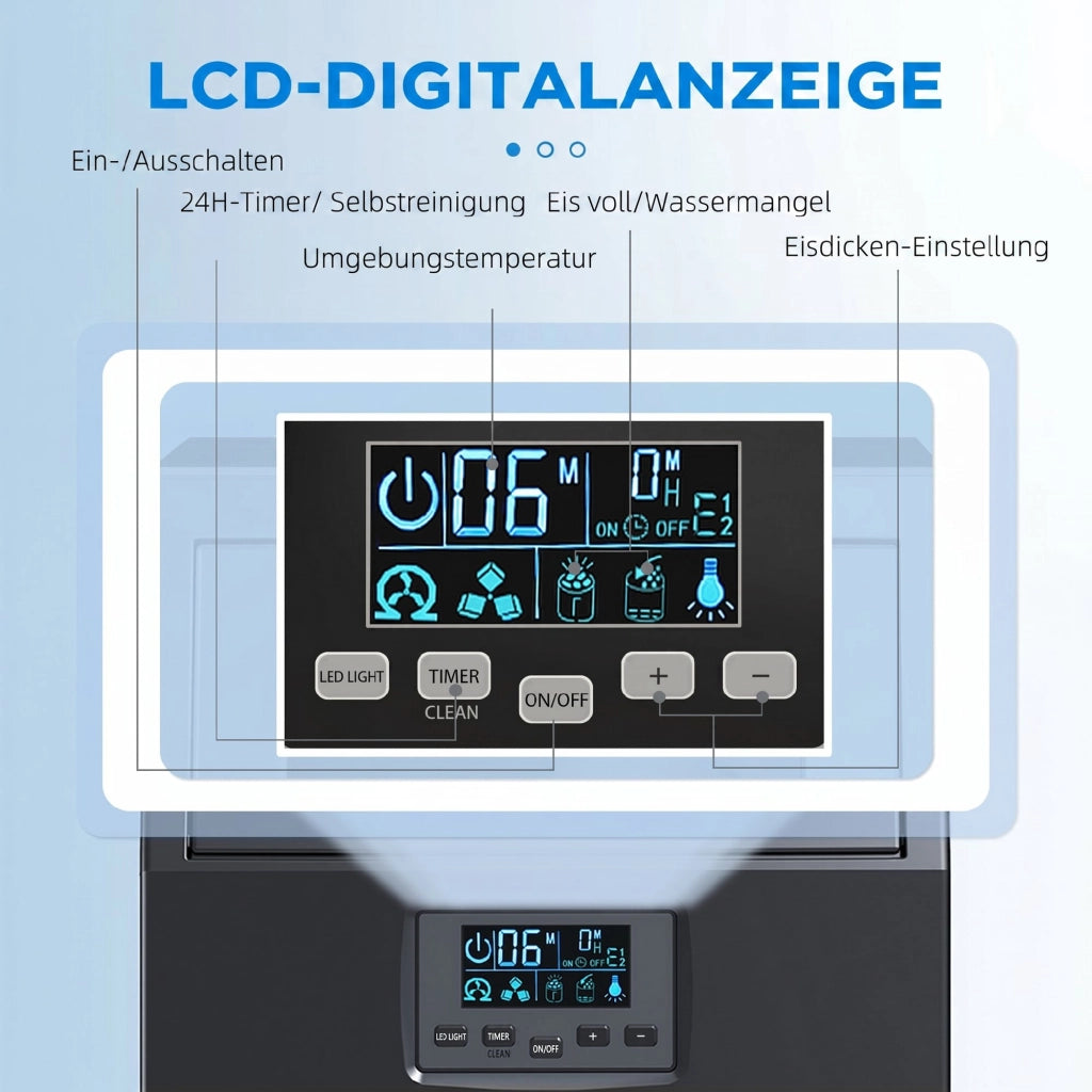 Macchina per Ghiaccio Autonoma 30 kg/24H ¨C zephmum ¨C 4 kg Serbatoio, Timer, Acciaio, Nero
